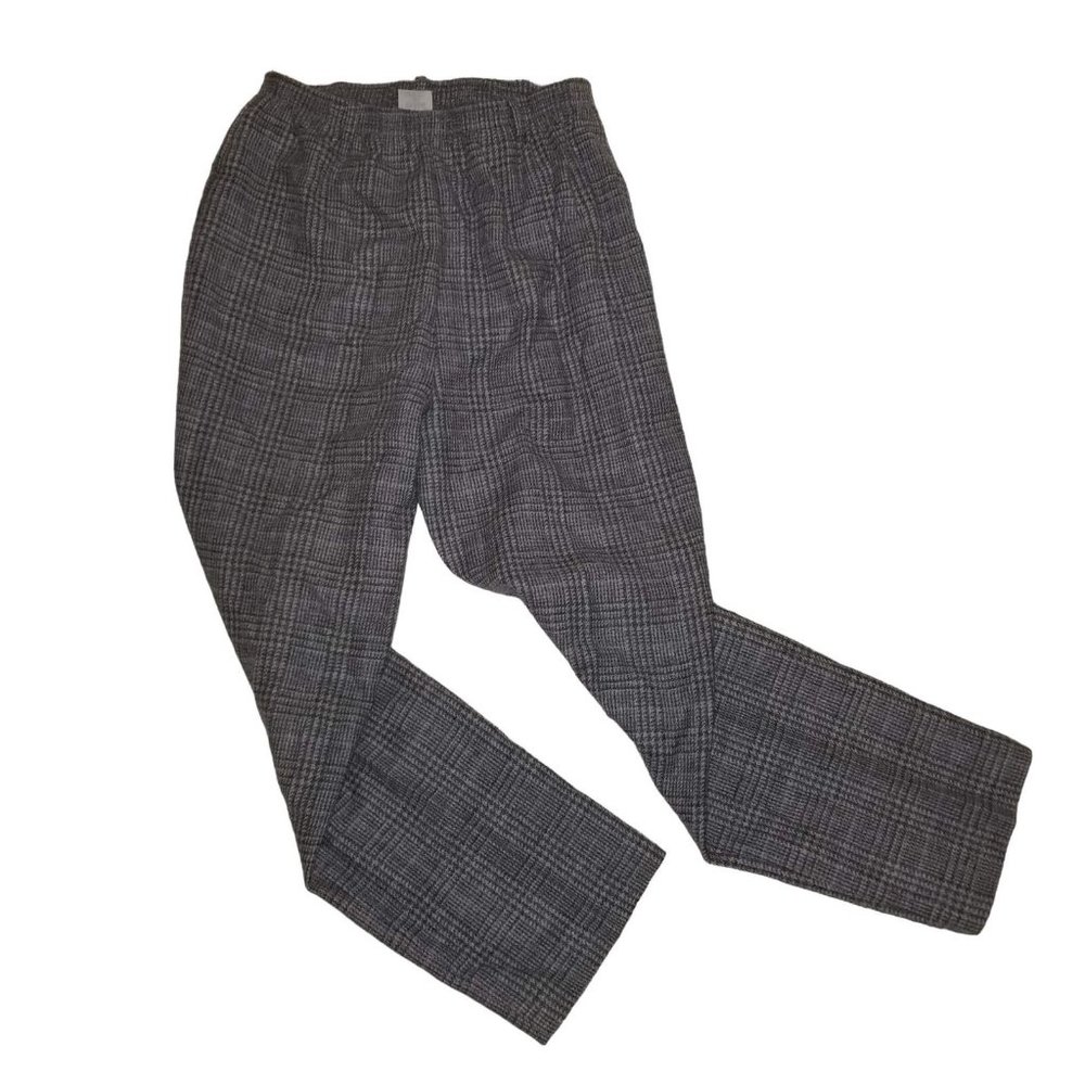 VTG Alfred Dunner Womens Elastic Waist Pull on Straight Pants Gray Plaid Wool 16